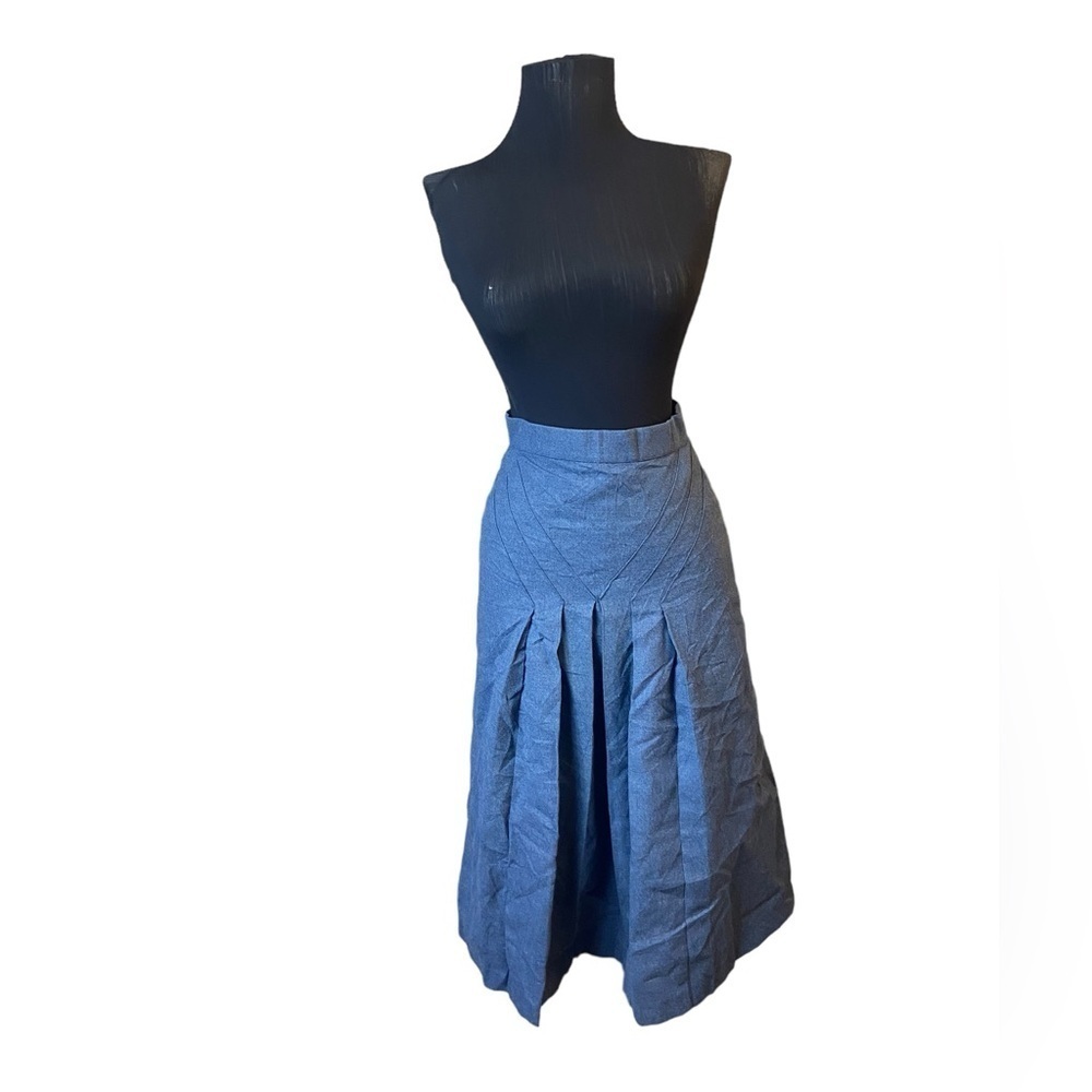 Vintage Wrangler Blue Grey Wool Pleated Skirt - Picture 2 of 14